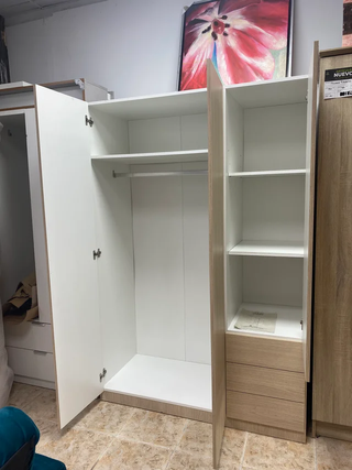 Armario 3 puertas y 3 cajones madera