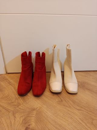 Botines tacón beige y rojos