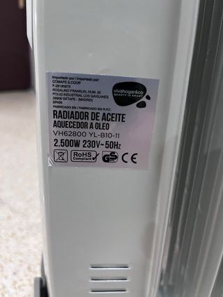 Radiador de Aceite Vivahogar&co 2500W Nuevo