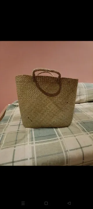 Bolso de playa de mimbre con flamencos