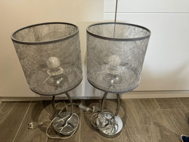 Dúo Lámparas Mesita Noche Tela y Metal