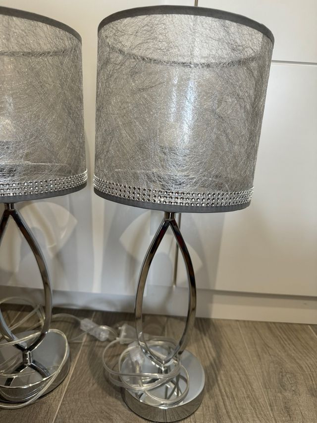 Dúo Lámparas Mesita Noche Tela y Metal