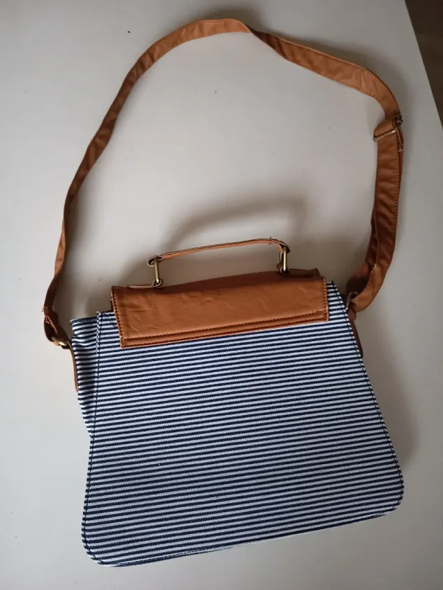Bolso rayas azul y marrón