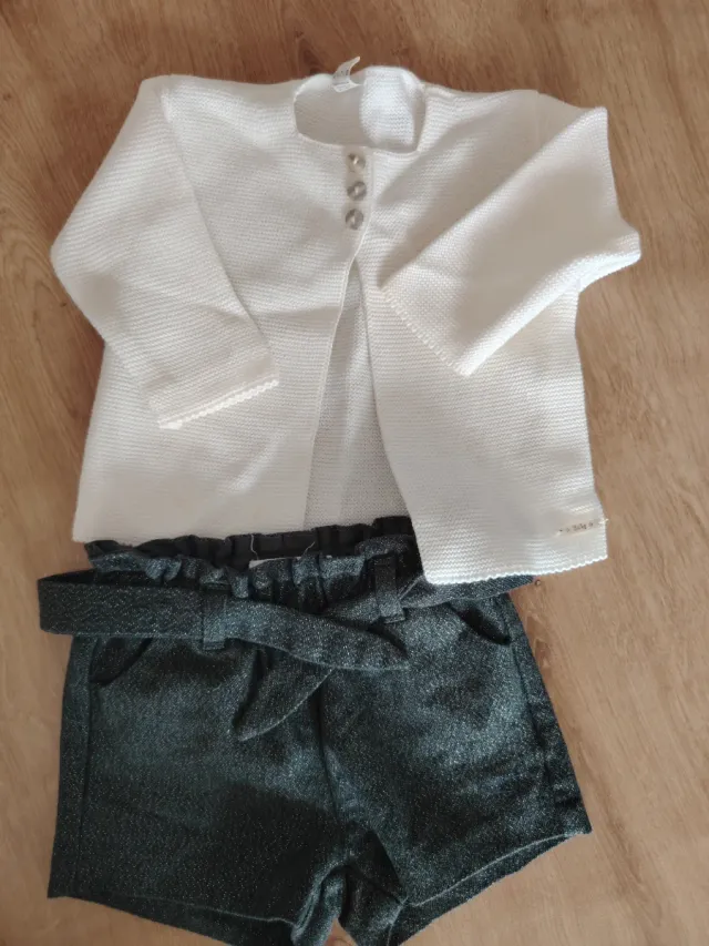 Conjunto rebeca punto y pantalón brillo