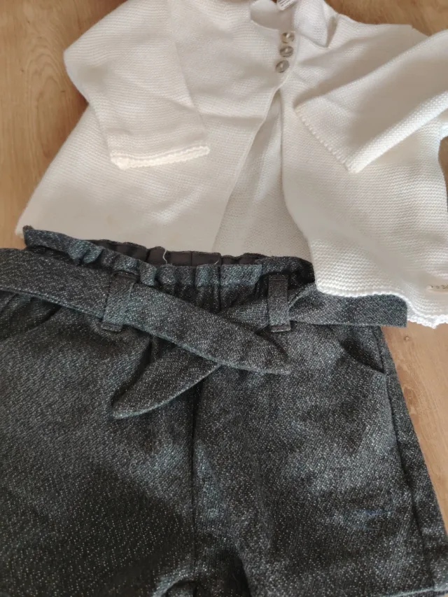 Conjunto rebeca punto y pantalón brillo