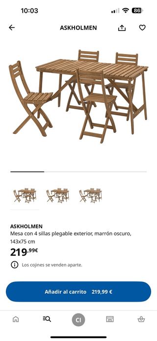 Mesa y 4 Sillas de Jardín Madera