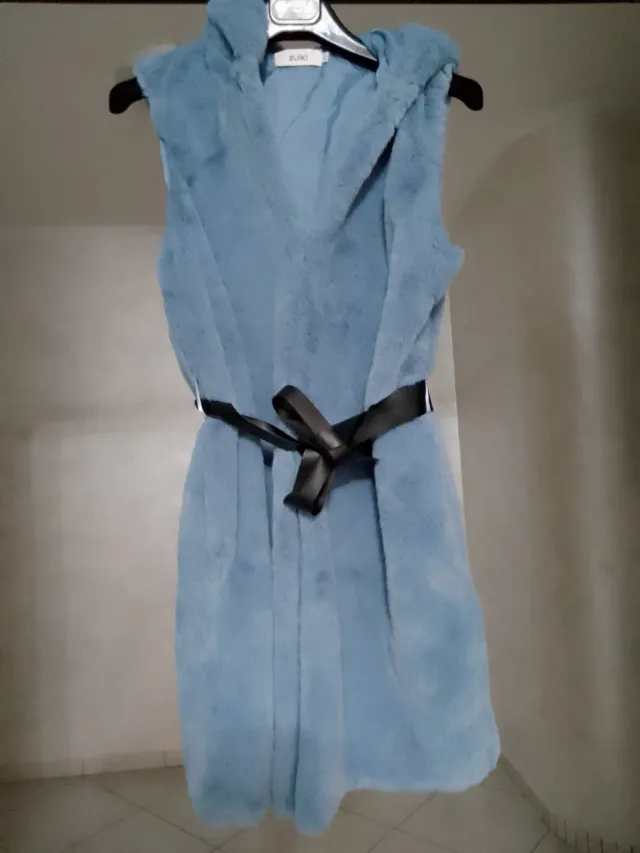 Gilet in pelliccia sintetica blu taglia L