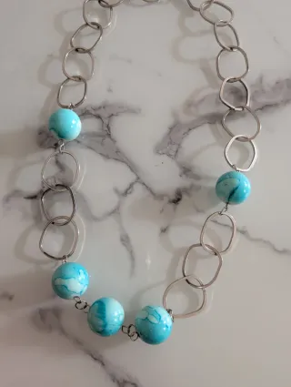 Collar Cuentas Azules y Plateado