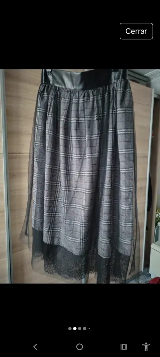 Falda cuadros tul polipiel