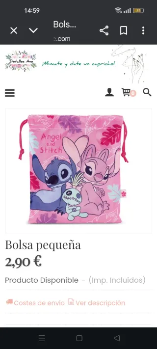 Bolsa pequeña Angel y Stitch