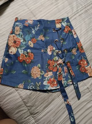 Falda pantalón Stradivarius flores azul