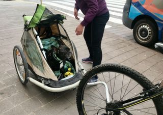 Remolque de bicicleta para mascotas.