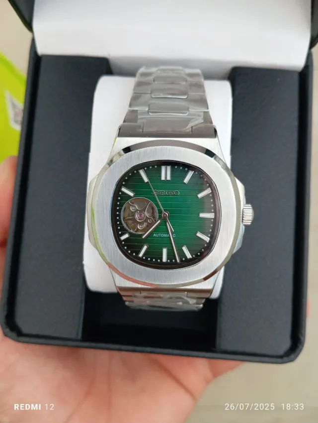 Seiko Mod Nautilus Open Heart Verde