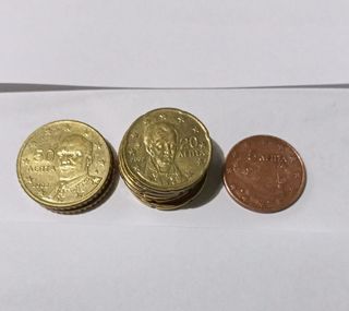 50 céntimos Grecia 2002, 20 Cts. y 5 F Cts
