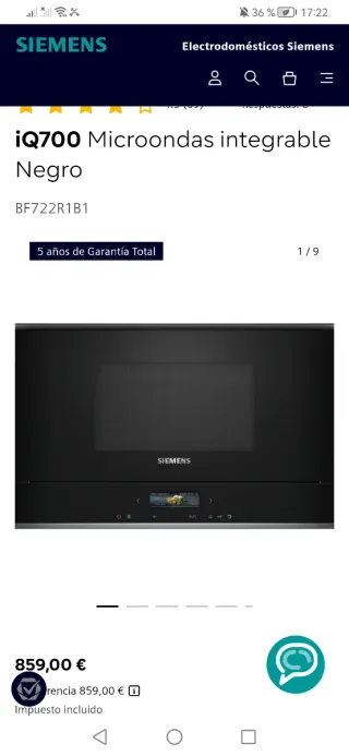 Microondas Siemens iQ700 Integrable Negro 