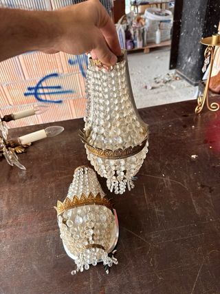 Coppia di lampade da parete antiche vintage in oro