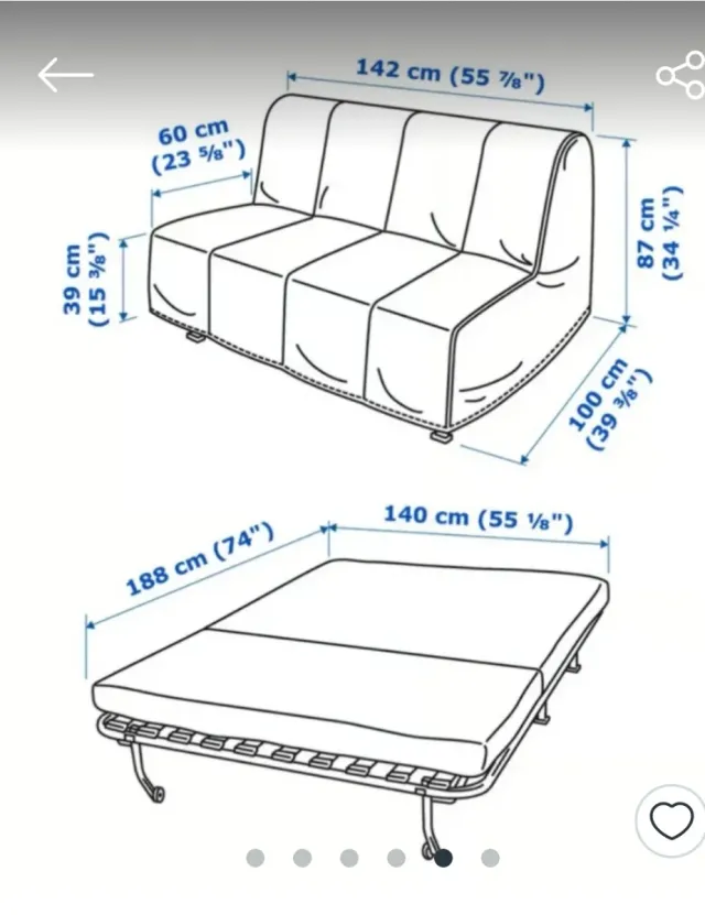 Sofá Cama Ikea Tela Azul/Blanco