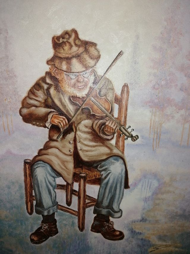 Cuadro al óleo de músico con violín