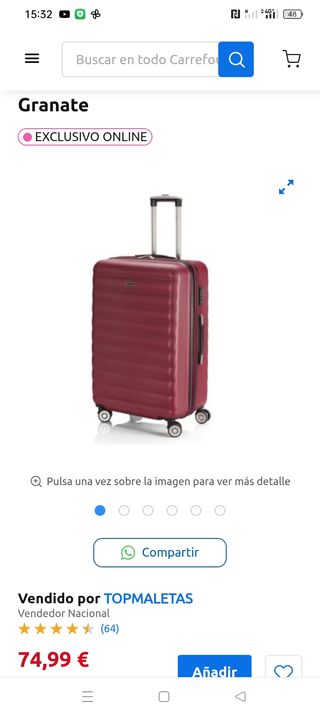 Maleta grande color fucsia,  4 ruedas. Buen estado