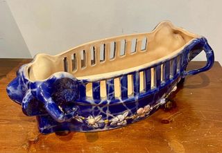 Jardinera Mayólica Vintage Azul y Beige