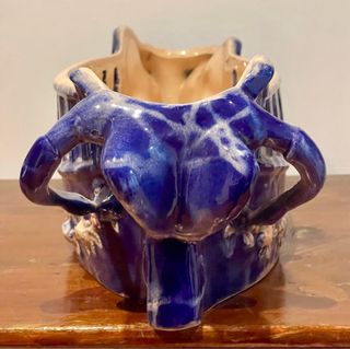 Jardinera Mayólica Vintage Azul y Beige