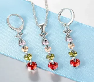 Conjunto Joyería Multicolor con Piedras Rojas 