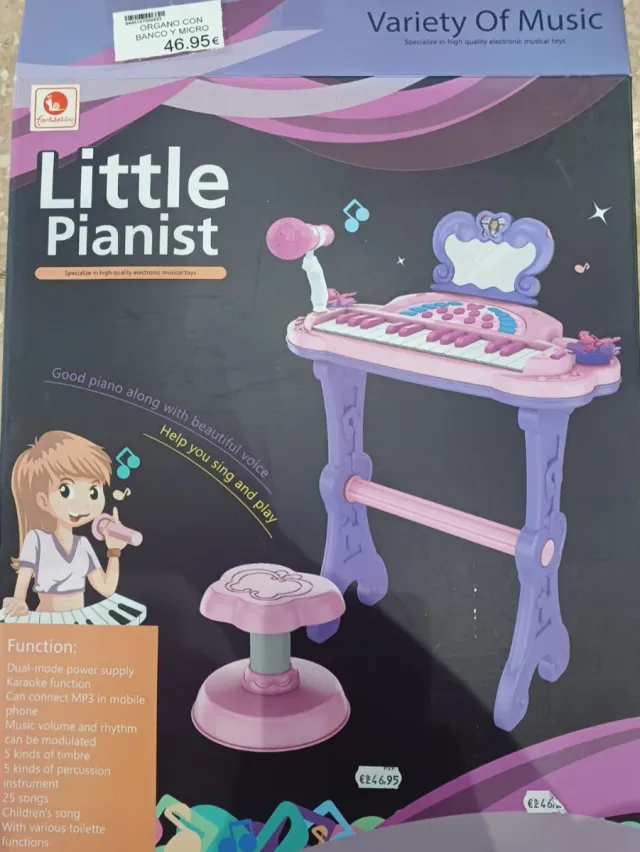 Piano infantil con micrófono y taburete 