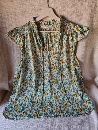 Camisa mujer Sfera talla XL blanca estampado flore