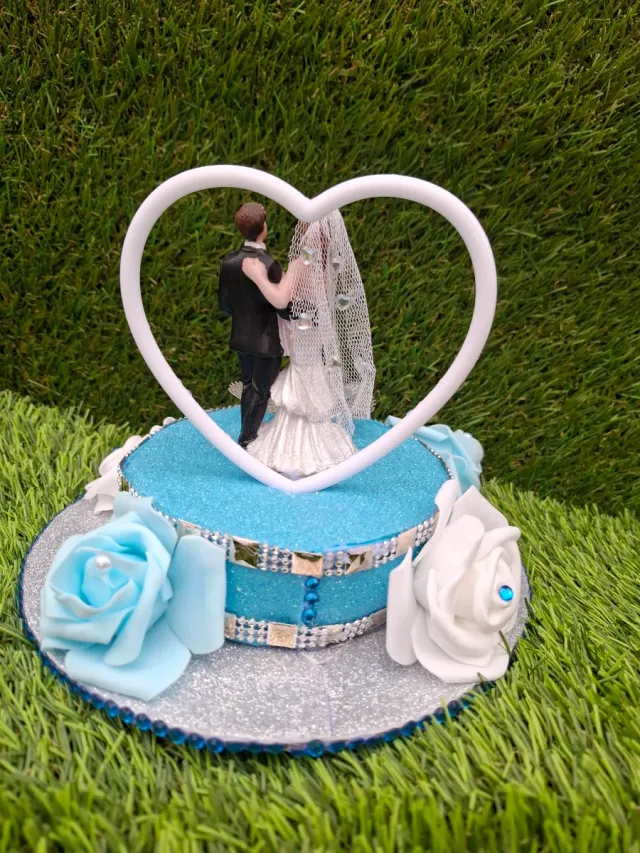 Centro de mesa boda novios corazón azul