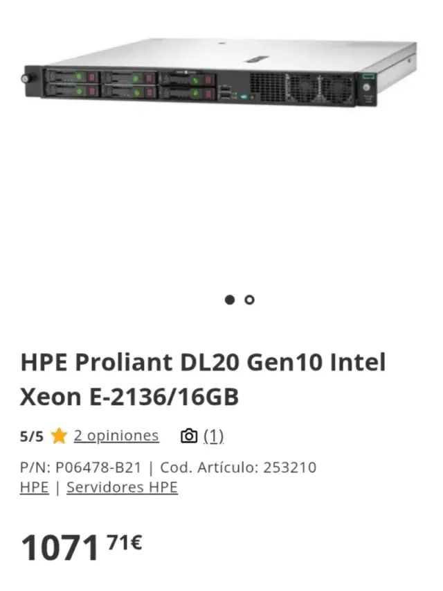 Servidor HPE ProLiant DL20 Gen10 P06478-B21