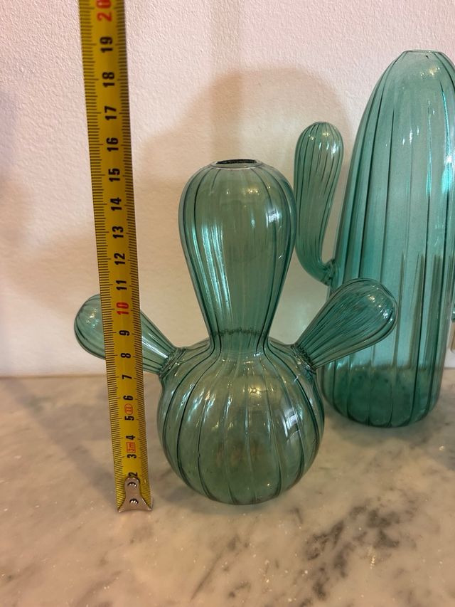 Jarrón Cactus Cristal Verde Agua