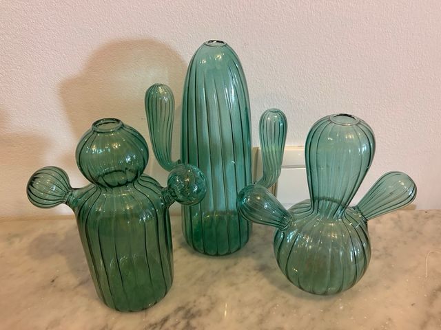Jarrón Cactus Cristal Verde Agua