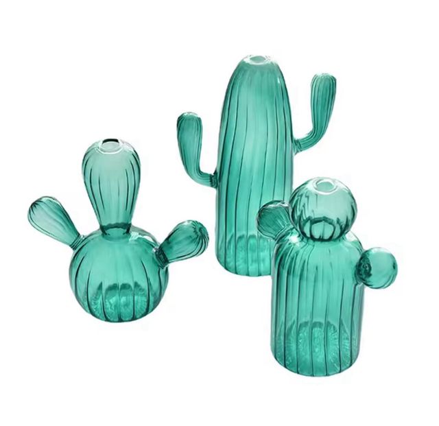 Jarrón Cactus Cristal Verde Agua