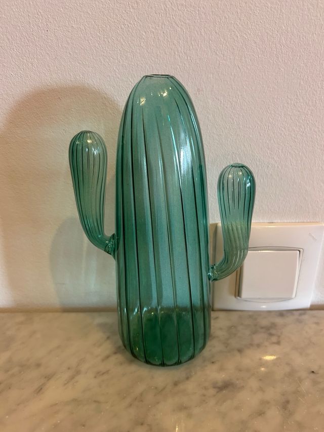 Jarrón Cactus Cristal Verde Agua
