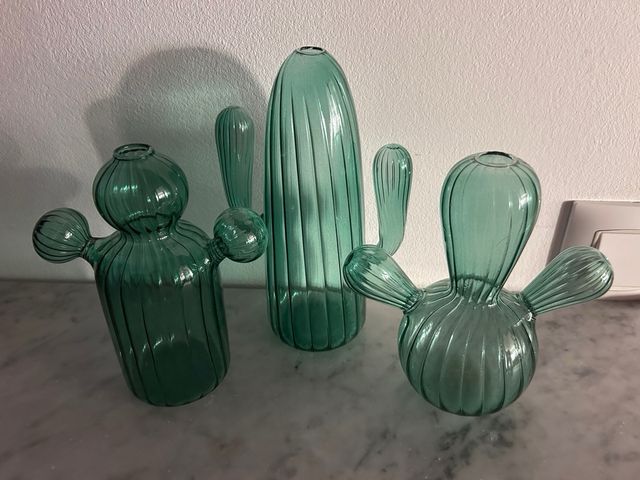 Jarrón Cactus Cristal Verde Agua