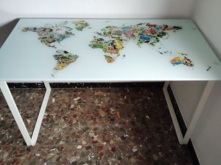 Mesa Escritorio Cristal Mapa Mundo