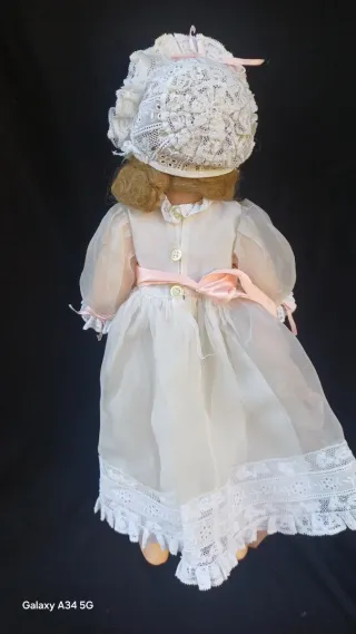 Muñeca Antigua Vestido Blanco Encaje