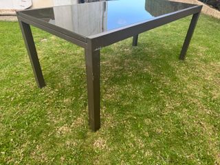 Mesa de Jardín Extensible Cristal y Metal