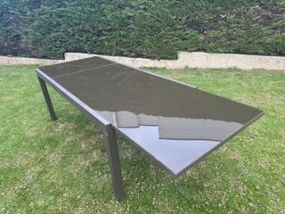 Mesa de Jardín Extensible Cristal y Metal