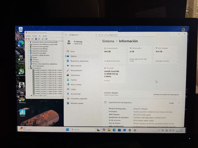 PC Gaming i5 10500 16G Ram Nvme HDD Gtx 1660 Super