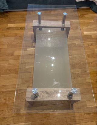 Mesa de centro cristal y madera