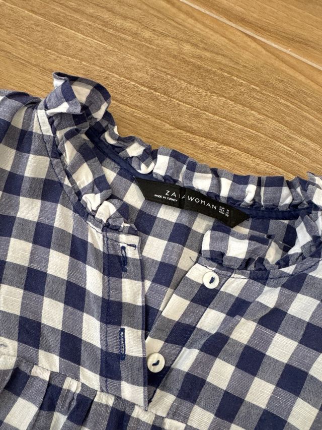 Blusa Zara Cuadros Azul Talla M