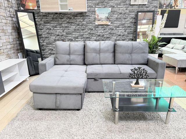 Sofá Cama Chaise Longue con Arcón Gris