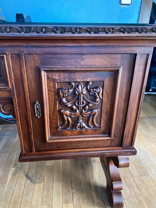 Escritorio antiguo madera y cristal