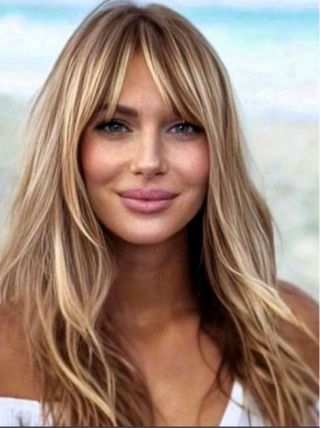 Preciosa peluca rubia con flequillo