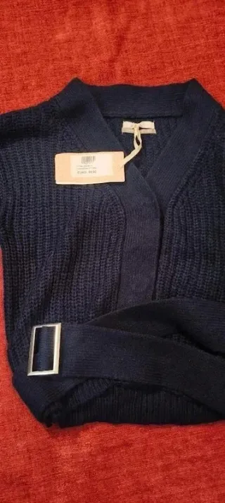 Cardigan Blu con Cintura Vintage Taglia Unica