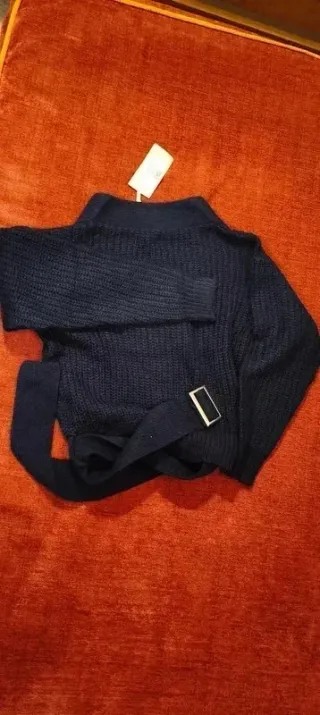 Cardigan Blu con Cintura Vintage Taglia Unica