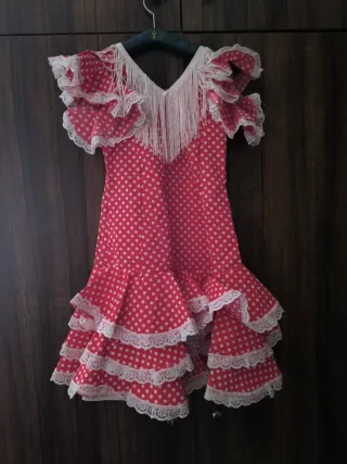 Vestido Flamenco Niña Rojo Lunares 4 Años