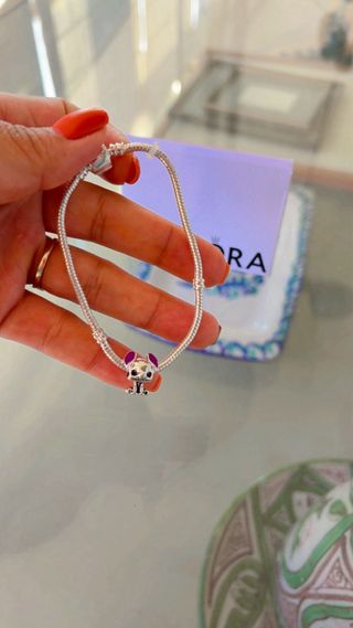 Pulsera estilo  Pandora Plata 925 Oso Rosa