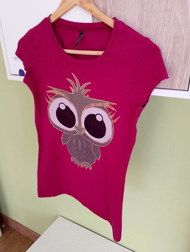 Camiseta chica burdeos con búho talla S